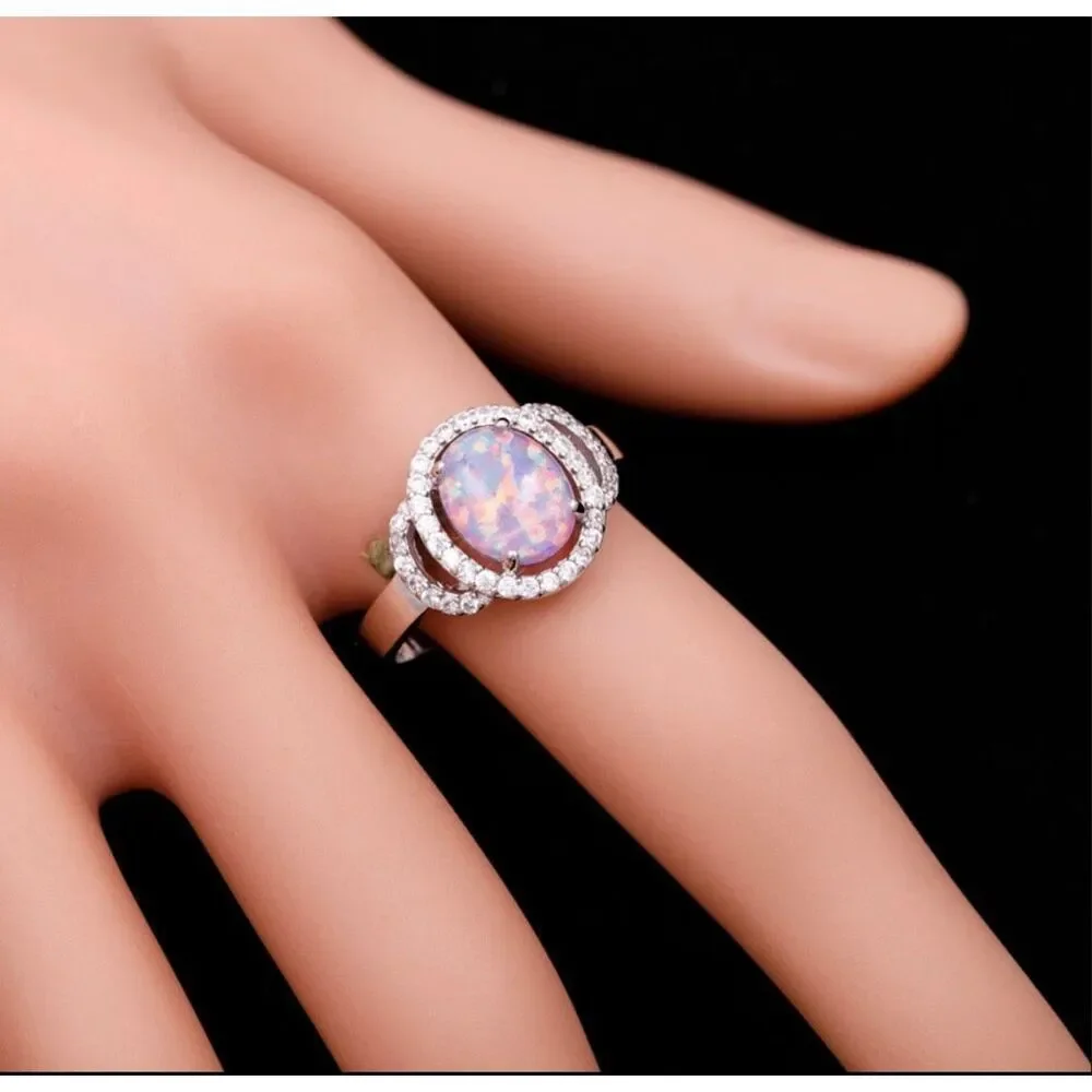 Purple Fire Opal Halo Ring